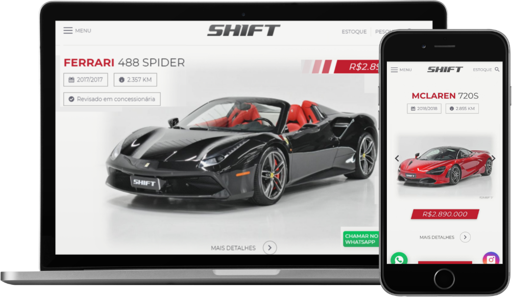 Site ShiftCar na versão mobile e desktop